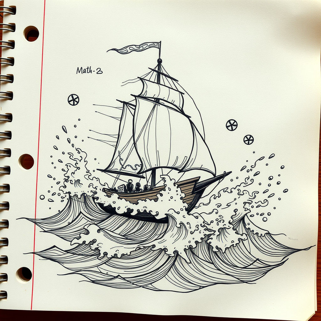 Whimsical Doodle of Sailboat on Notebook Page