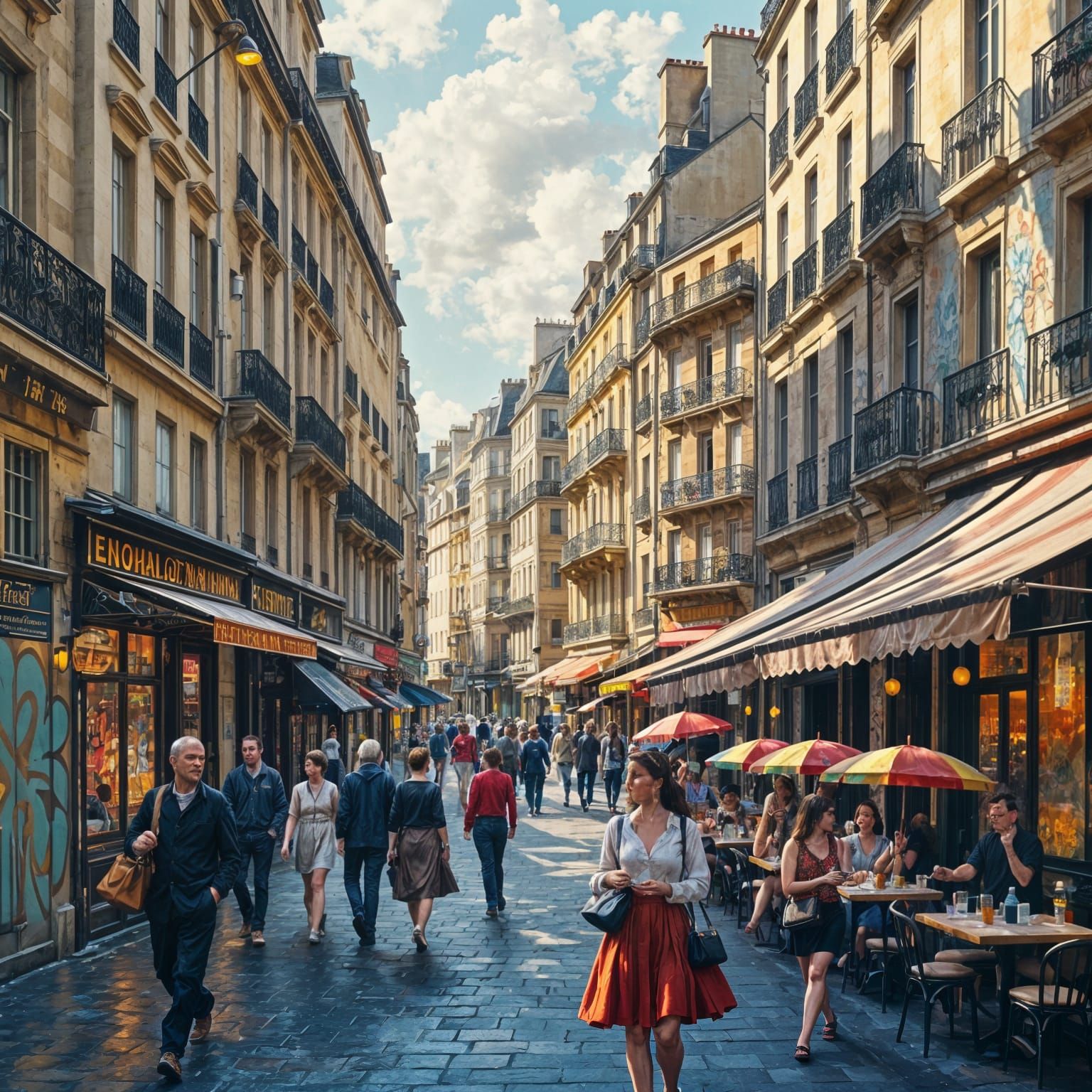 Elegant Parisian Street Scene in Impressionist Style