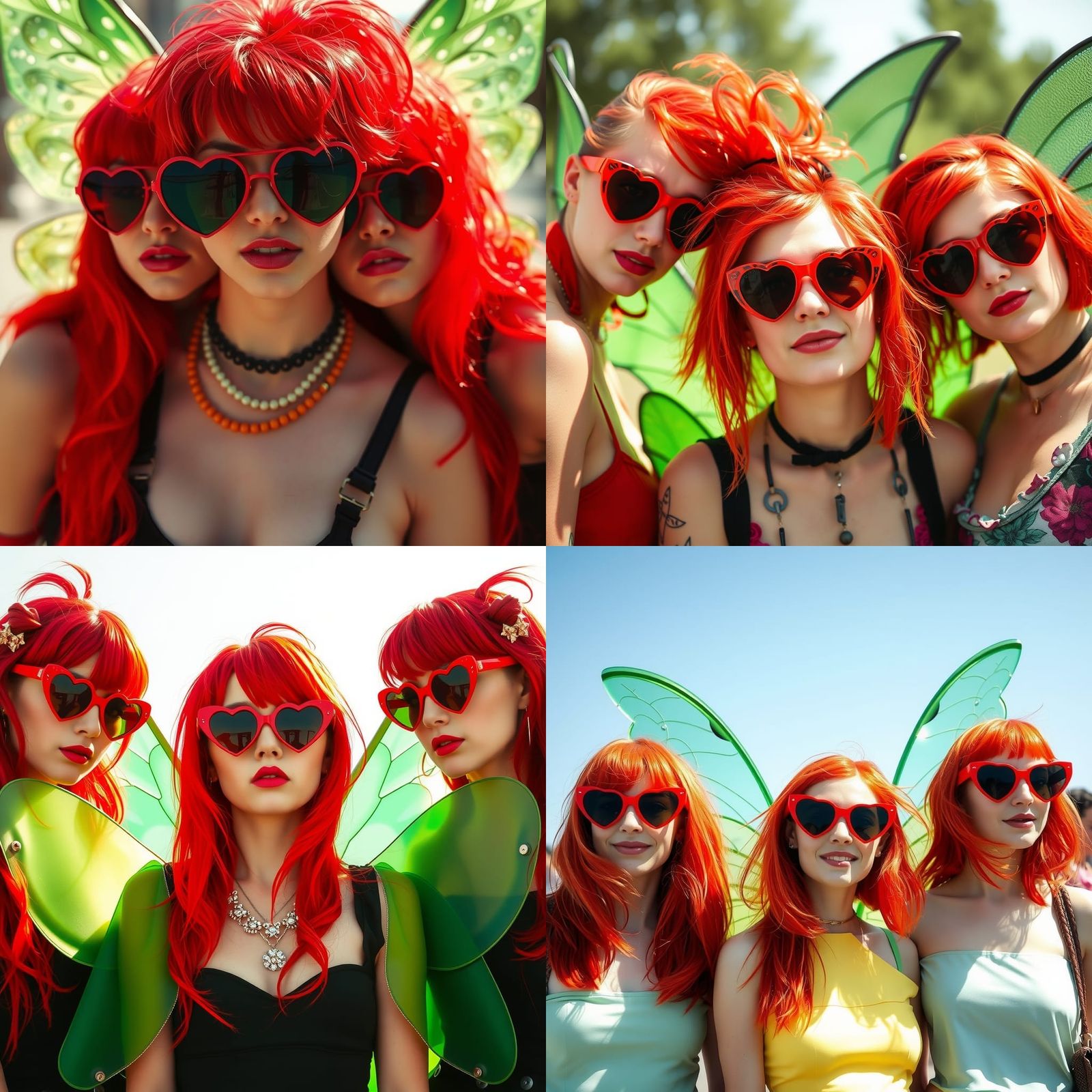 three vivid red haired eighties female punks wearing red hea...