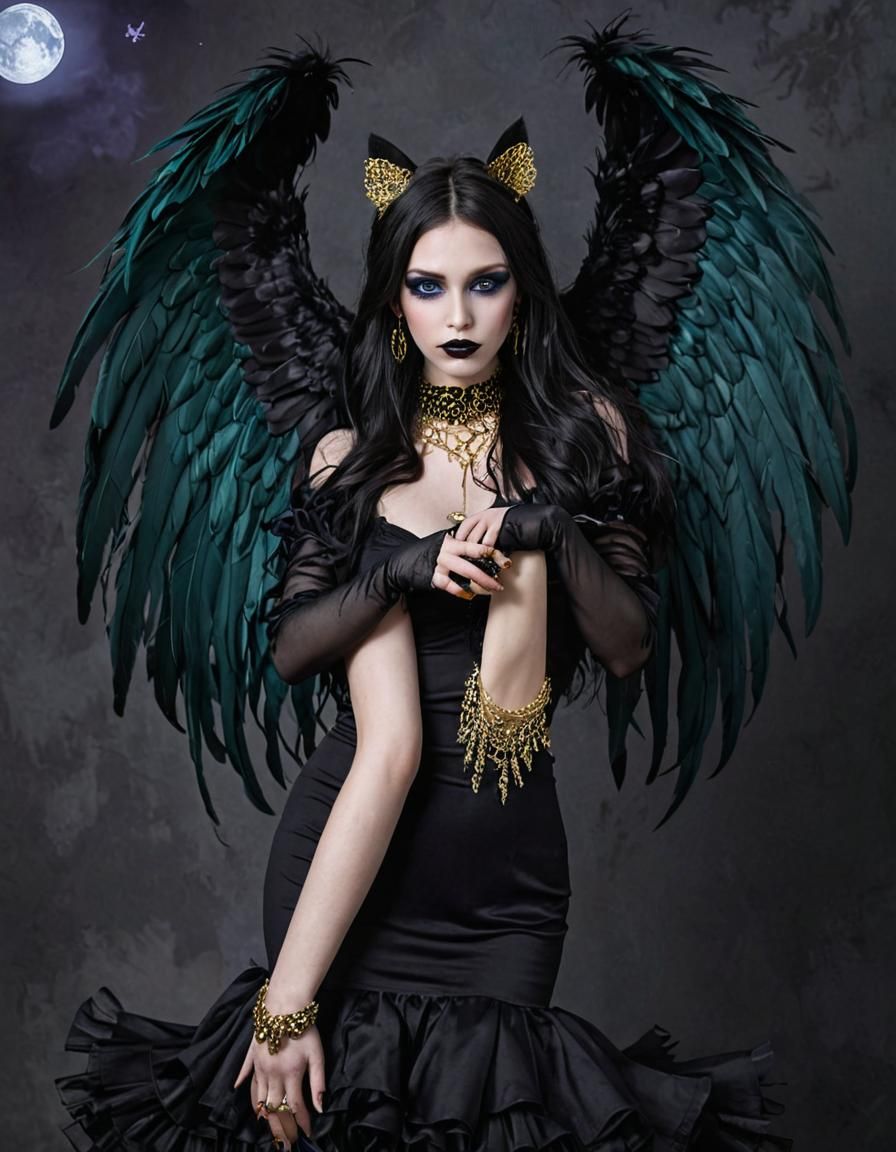 Woman with Teal Hair and Feathered Accessories