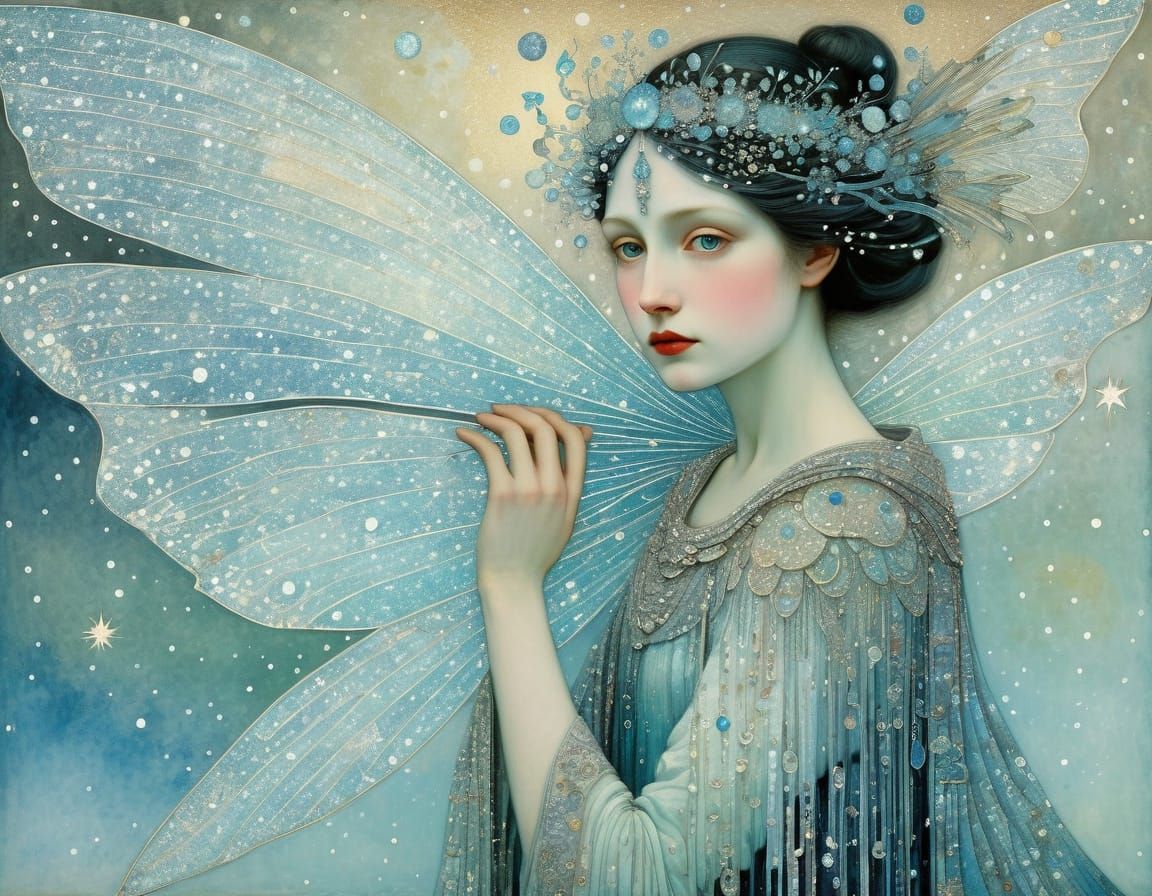 Enchanting Frost Fairy in Spectral Nightscape
