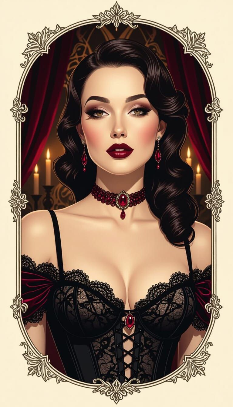 Glamorous European Woman in Vintage Illustration Style