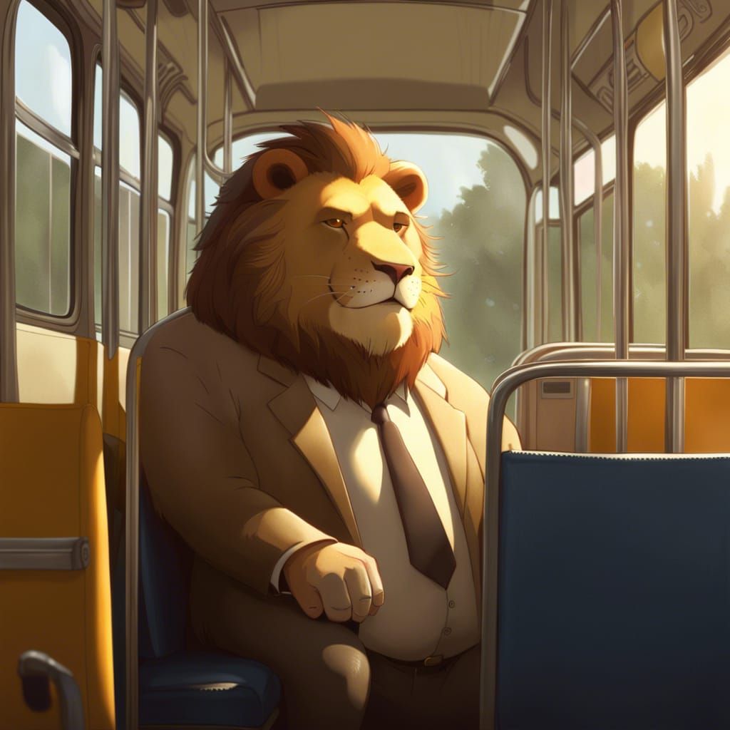 Chubby Lion Rides Bus to Work: Pixar Style