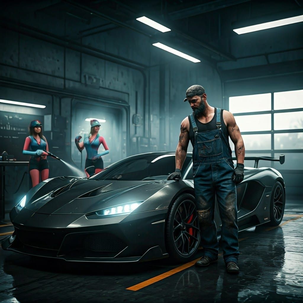 Rugged Mechanic Fines Tunes Sleek Hyper Car in Cluttered Gar...
