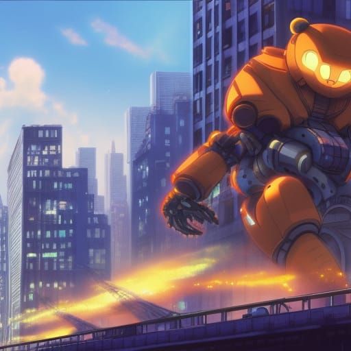 Mecha Quokka Rampage in New York: Ghibli Style