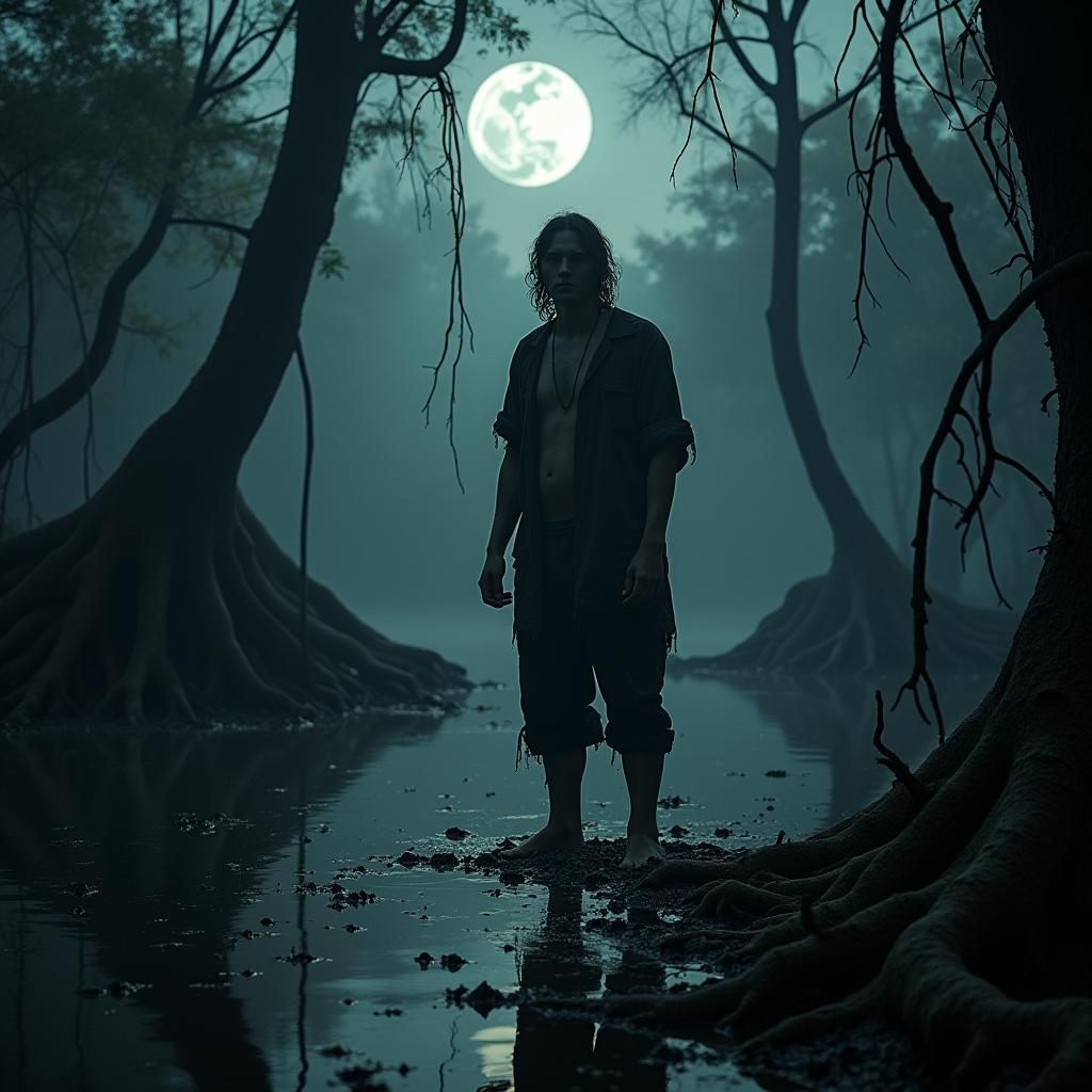 Ominous Figure in Everglades Mangrove Forest