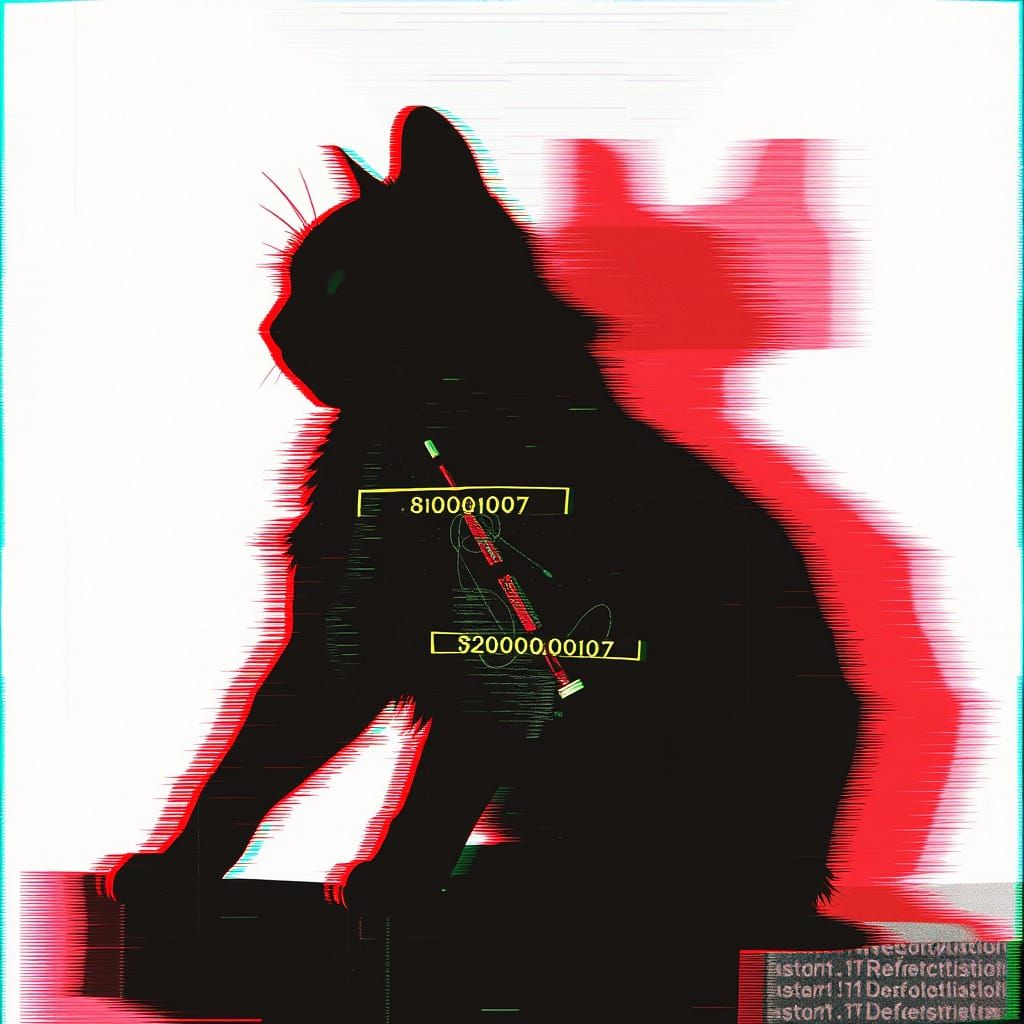 Glitch Art Silhouette of a Self-Destructing Cat