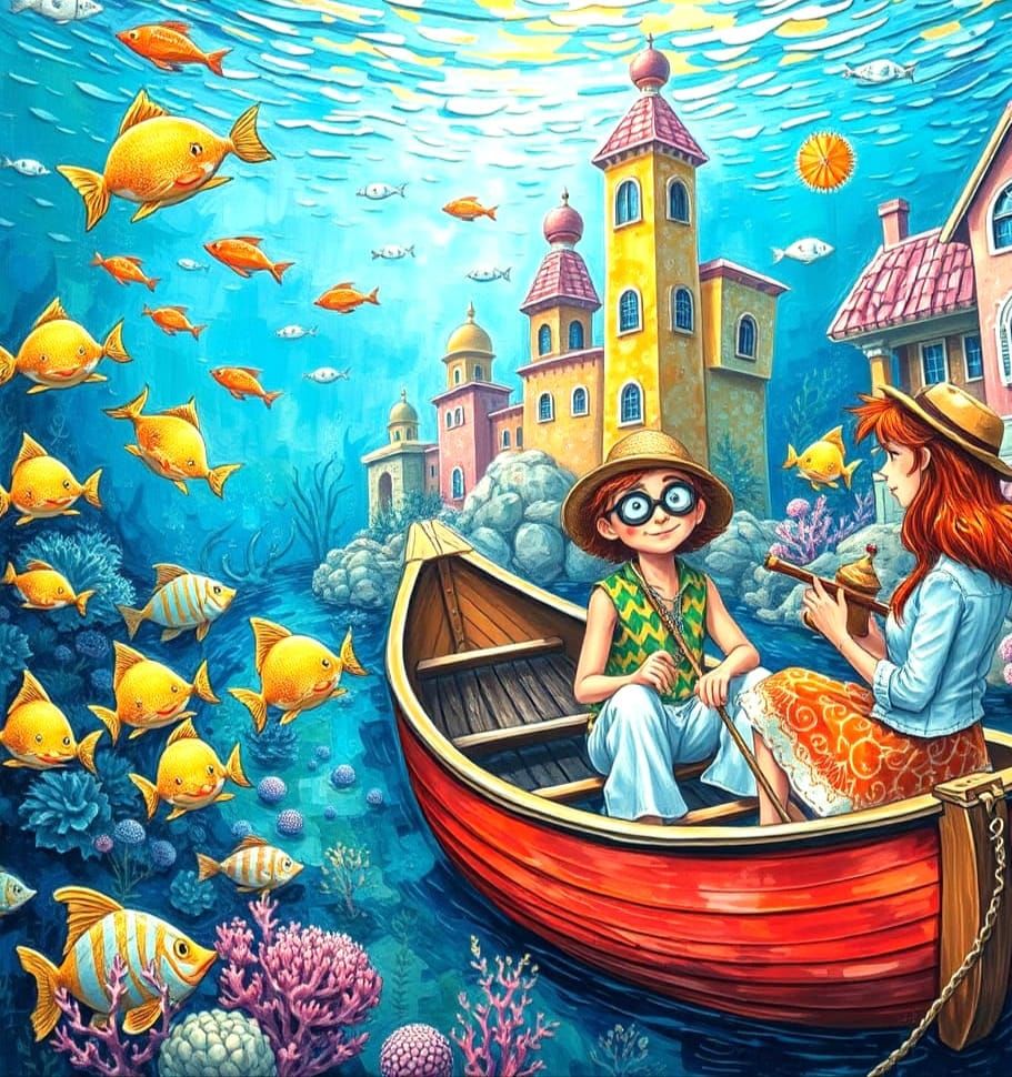 Underwater Atlantis Scene in Neo-Impressionistic Style