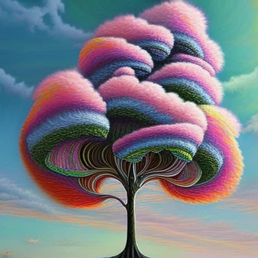 Colorful Cotton Candy Tree: Hyperdetailed Fantasy Art