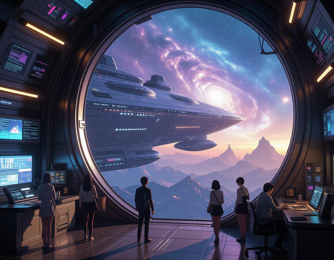 Futuristic Spaceship Interior in Anime Art Style