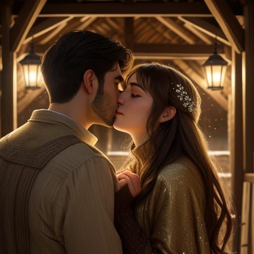 Romantic Turkish Couple Kissing in Golden Light