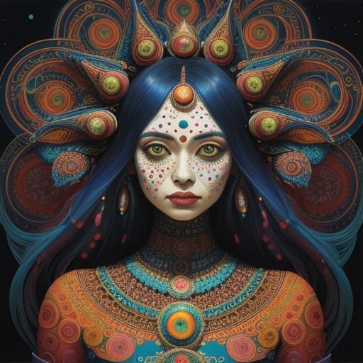 Celestial Hindu Goddess: Surreal Universe Portrait
