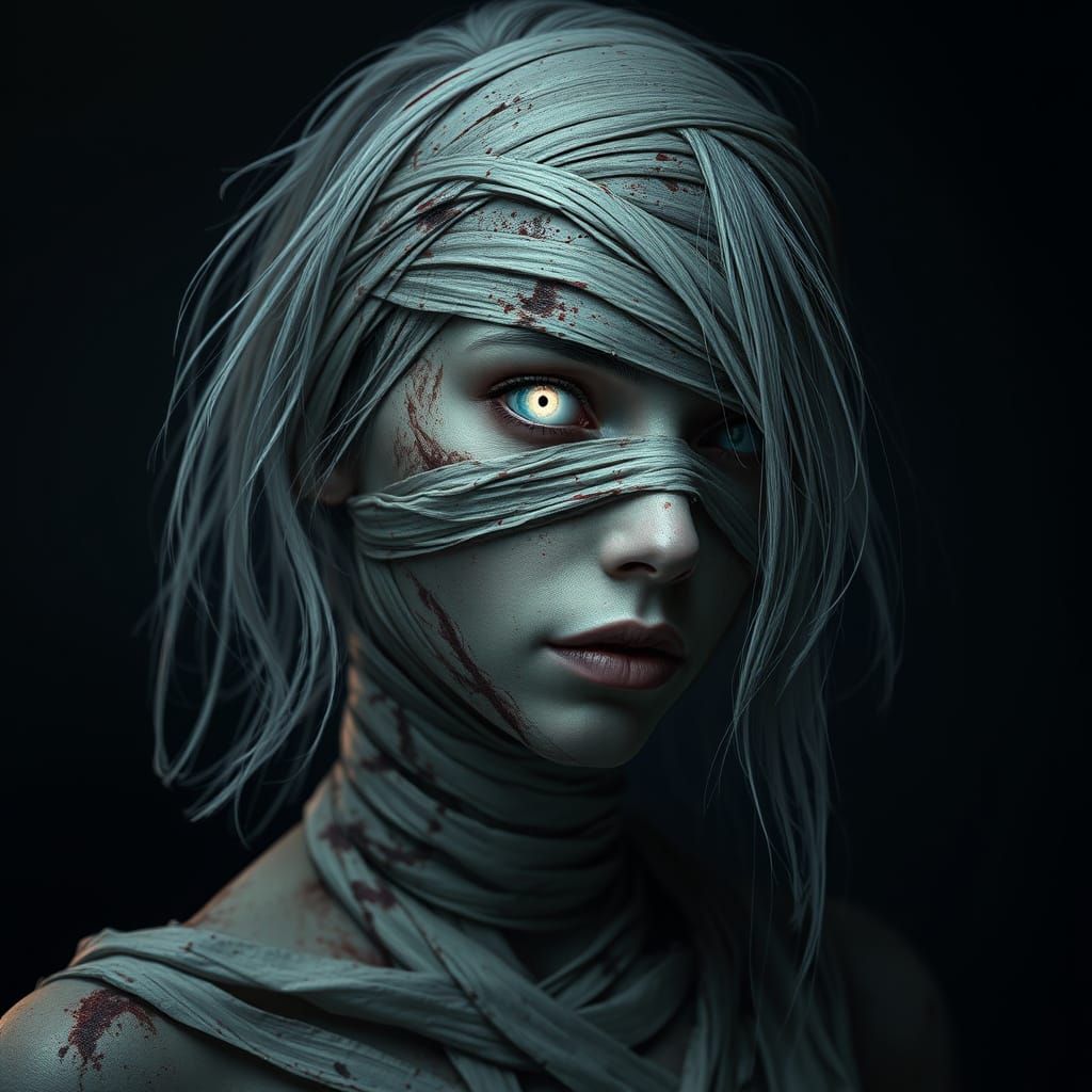 Mysterious Mummy Girl in Dark, Ethereal Portaiture