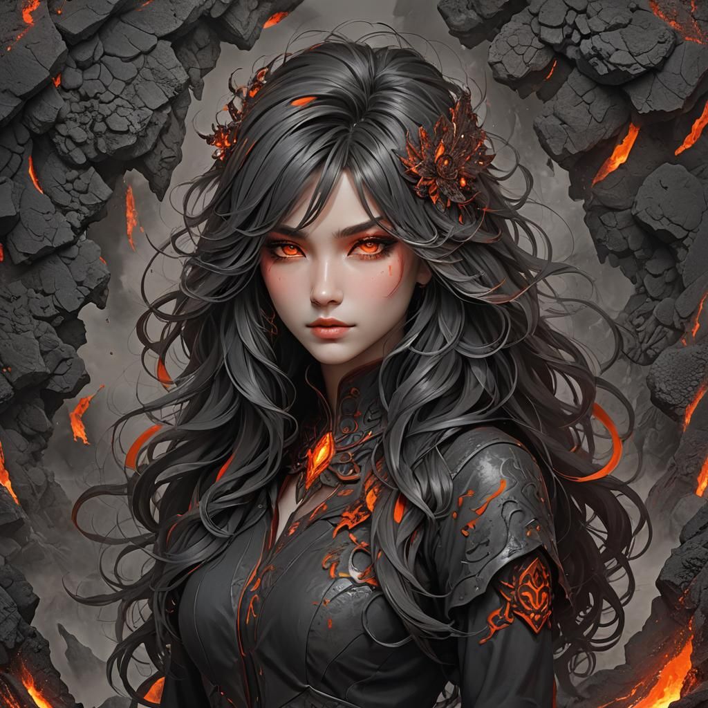 Emberlyn: Volcanic Anime Art in Molten Lava Colors