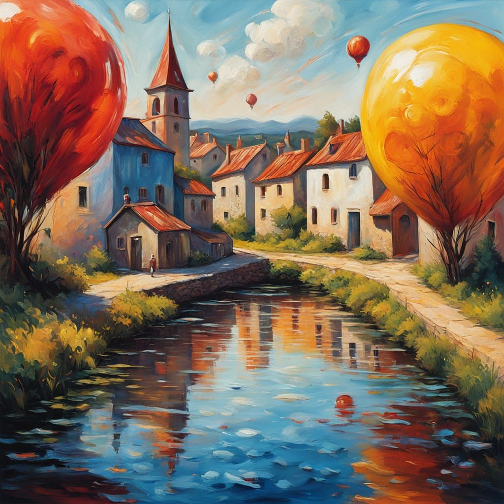 Water Balloon Villages: Ethereal Gouache Fantasy