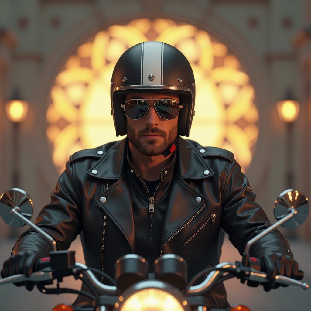 Biker Portrait in Art Nouveau Style