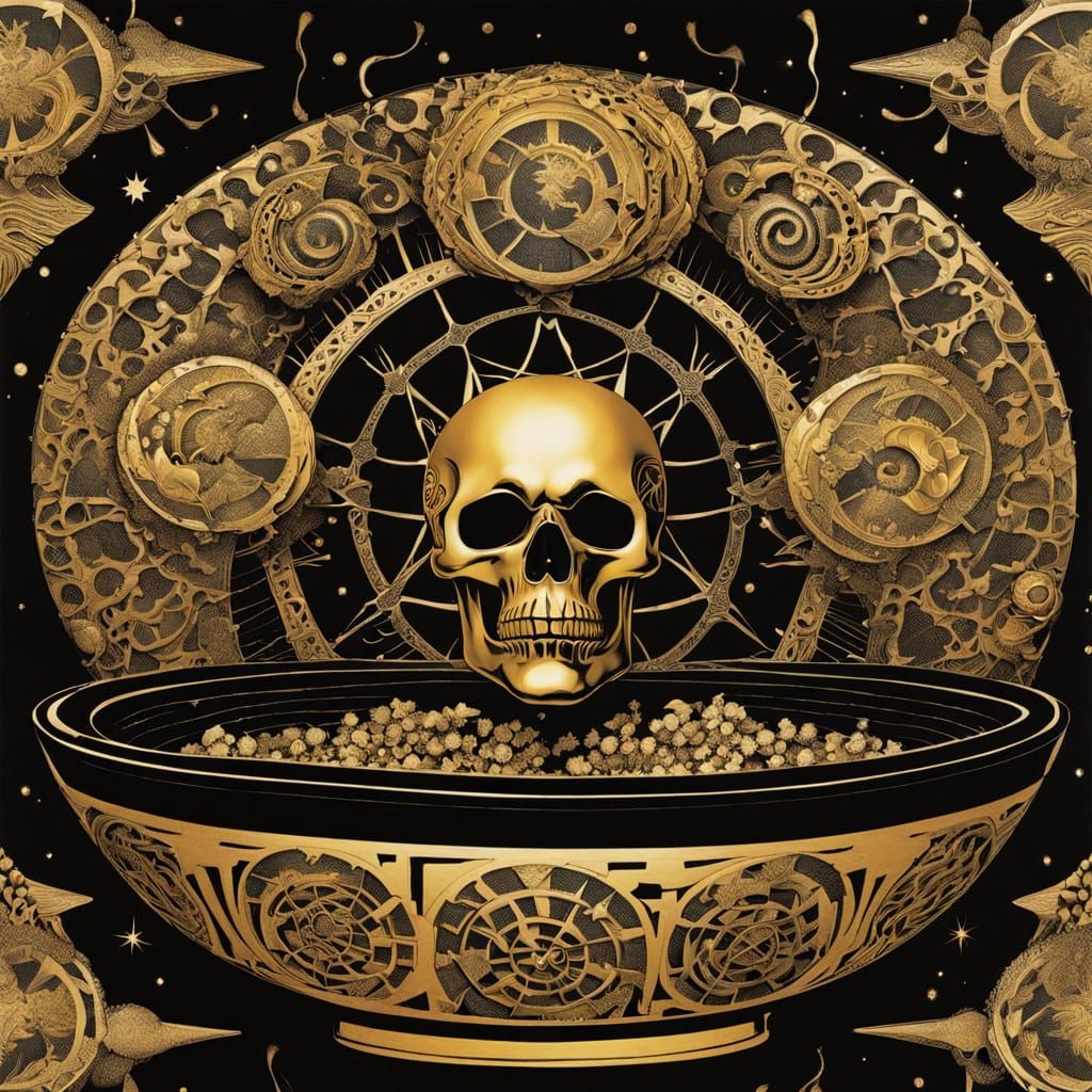 Bonsai Pot Creature: Bioluminescent Tarot Rose Kintsugi Skul...