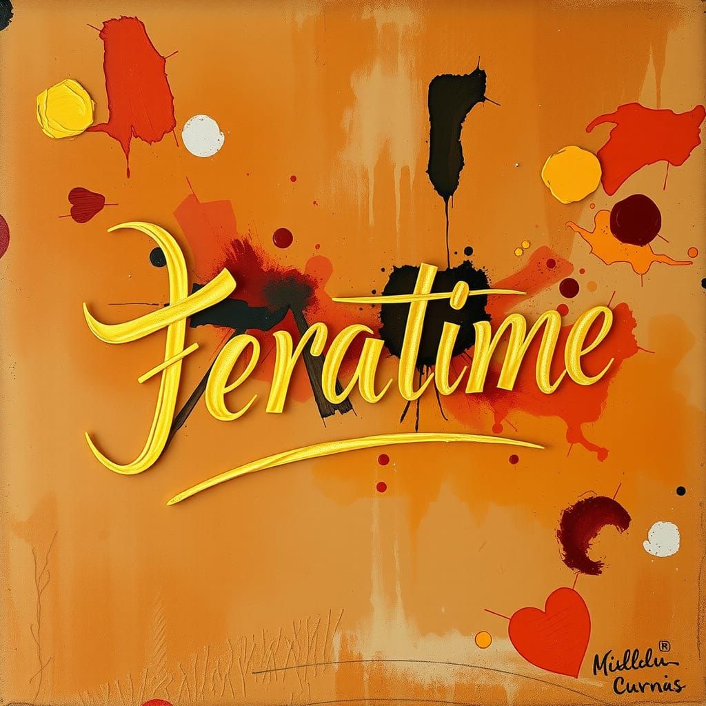 Golden Ink Calligraphy with Oil Paint Flourishes