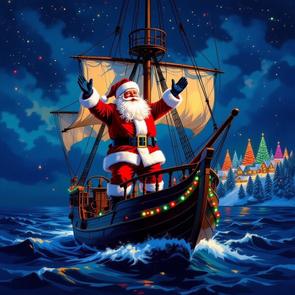 Santa Claus in Crow's Nest of Vintage Ship, Christmas Island