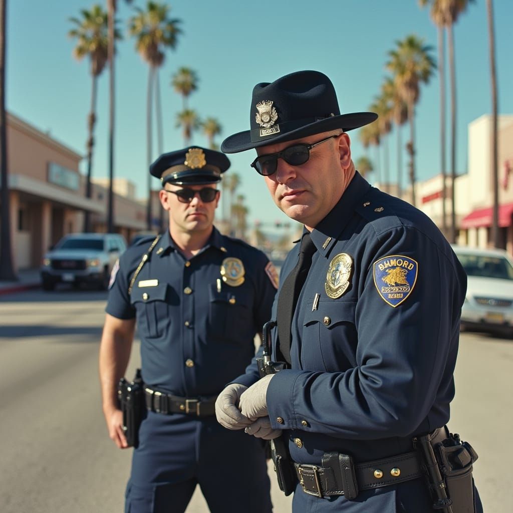 Police Officer Arrests Thief in Los Angeles, Realism Style