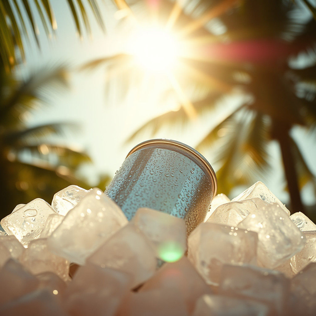 Icy Drink Can in Summer Sunlight: Hyperrealistic Image