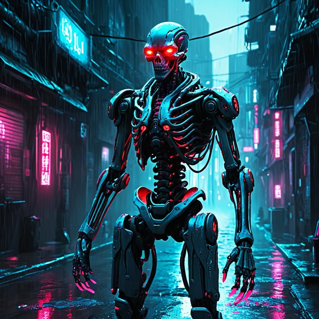 Cyberpunk Assassin in Dark Alleyway