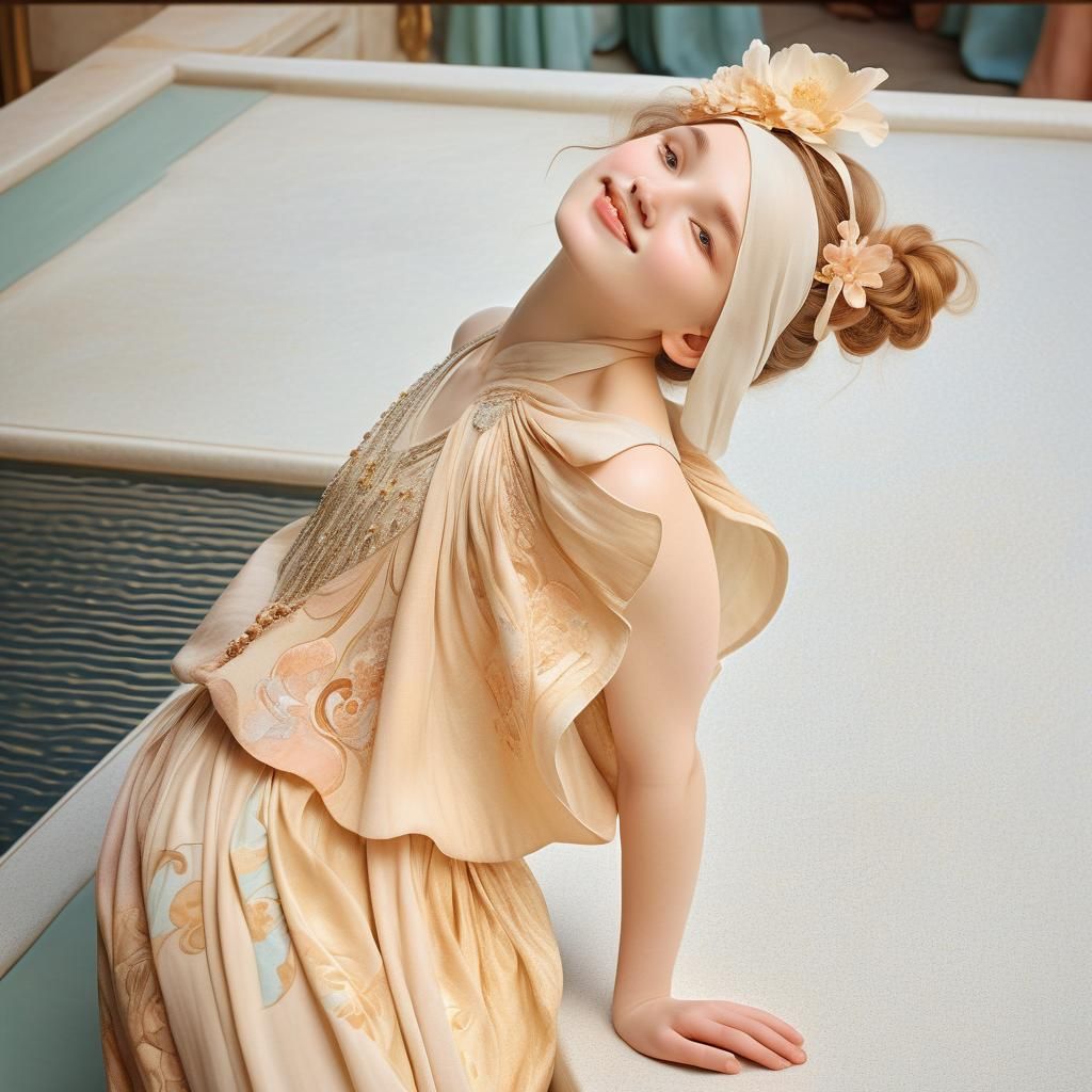 Serene Woman in Soft Light, Art Nouveau Style