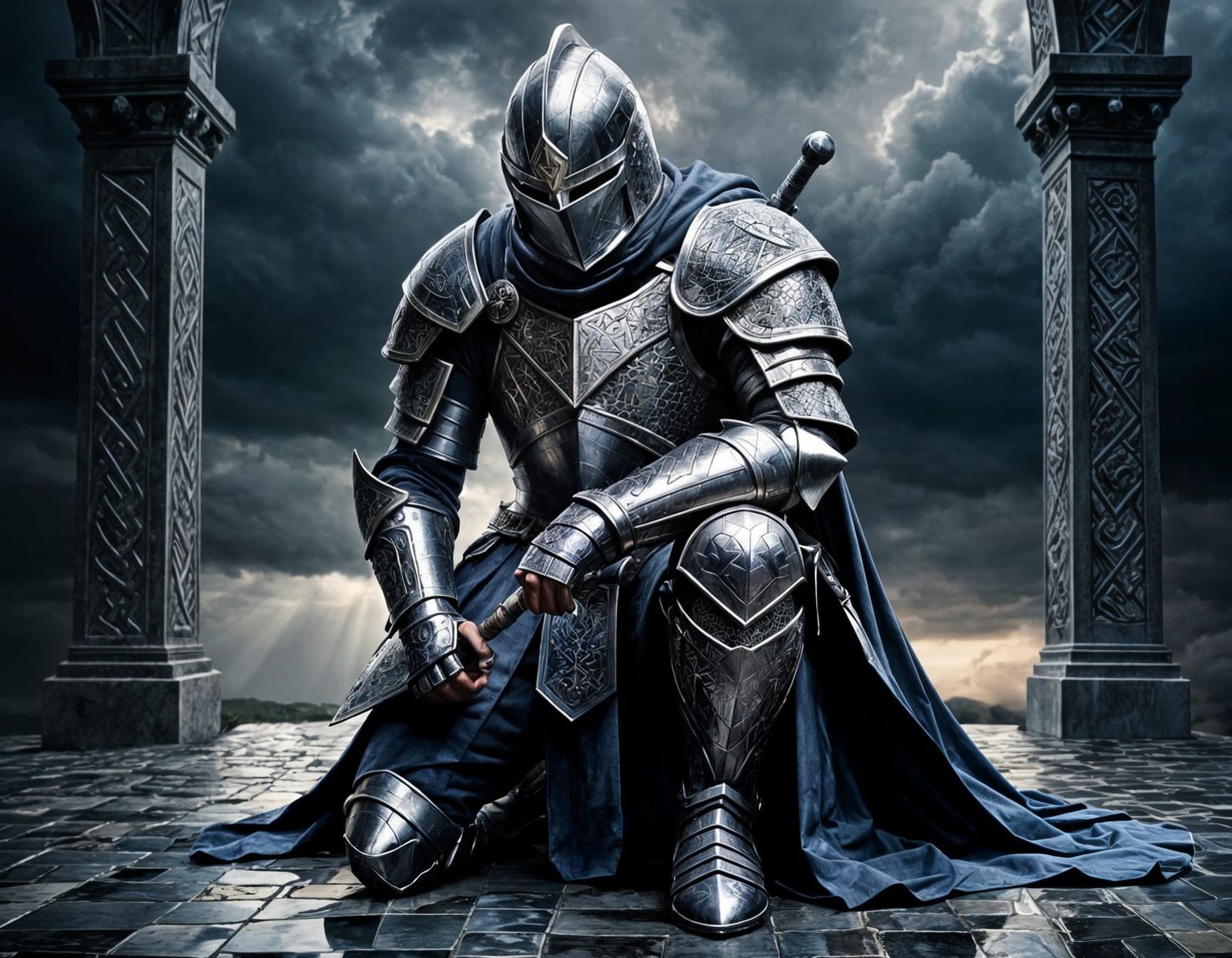 Gloomy Knight Warrior in Shattered Mosaic Armor