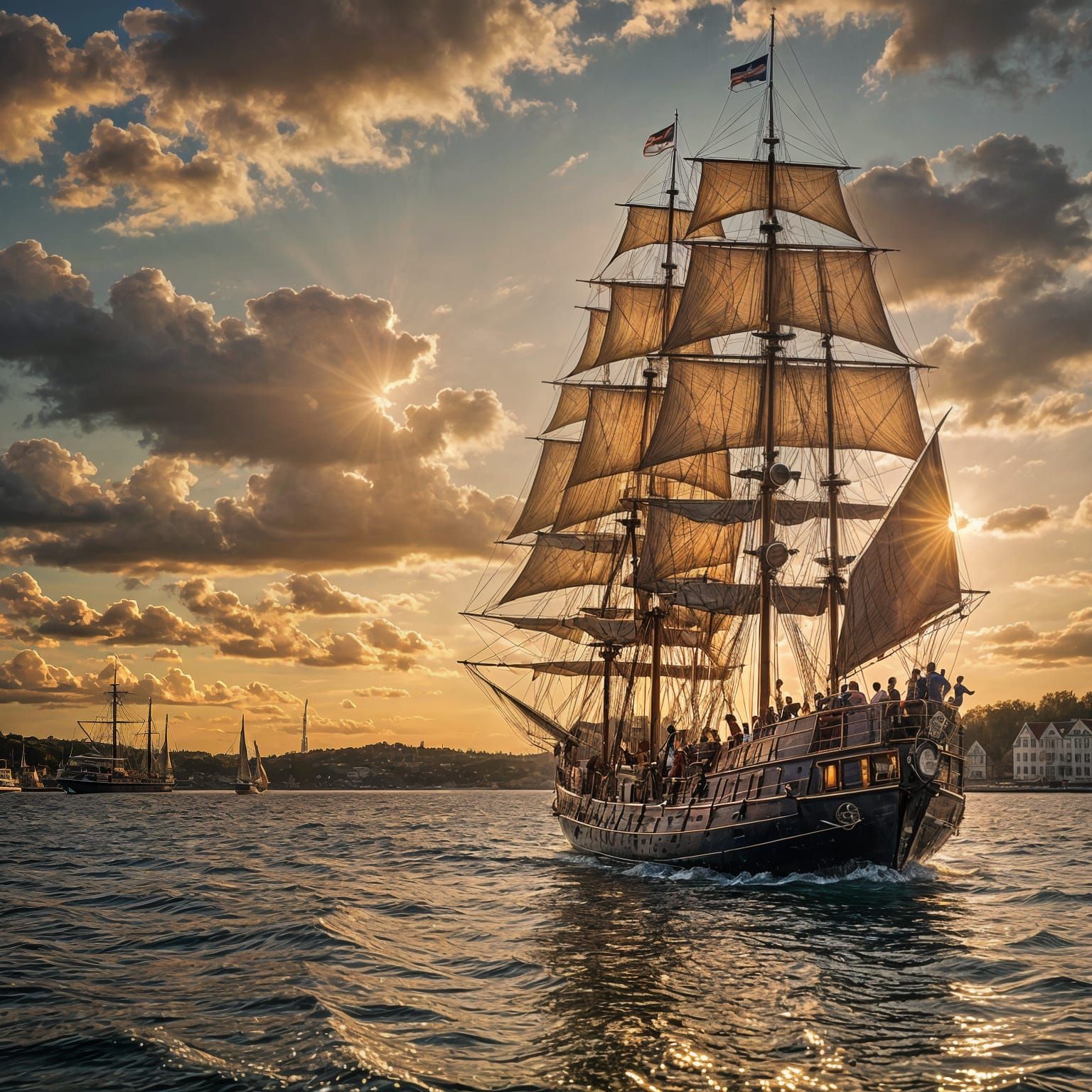 Sailboat at Sunset in Caribbean Sea