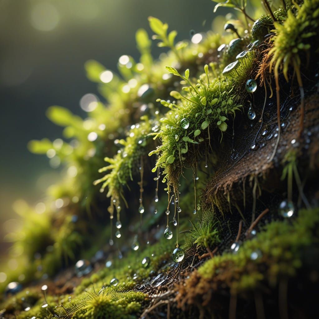 Macro Photo of Moist Soil with Moss in Digital Art