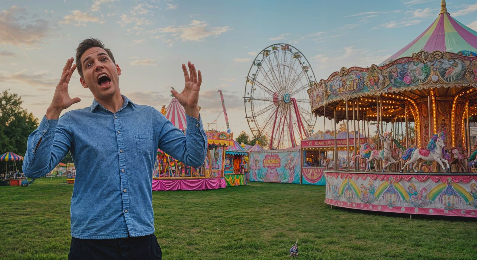 Gentleman Horrified by Rainbow Unicorn Carnival