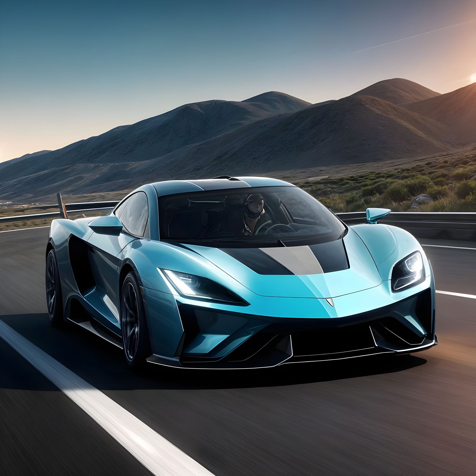 Futuristic Supercar Speeding at Sunset in Hyperrealism