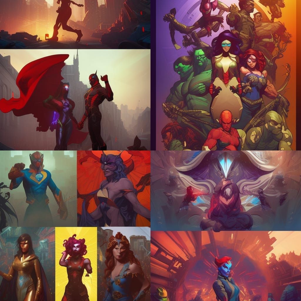 Epic Superhero and Villain Battle in Digital Art