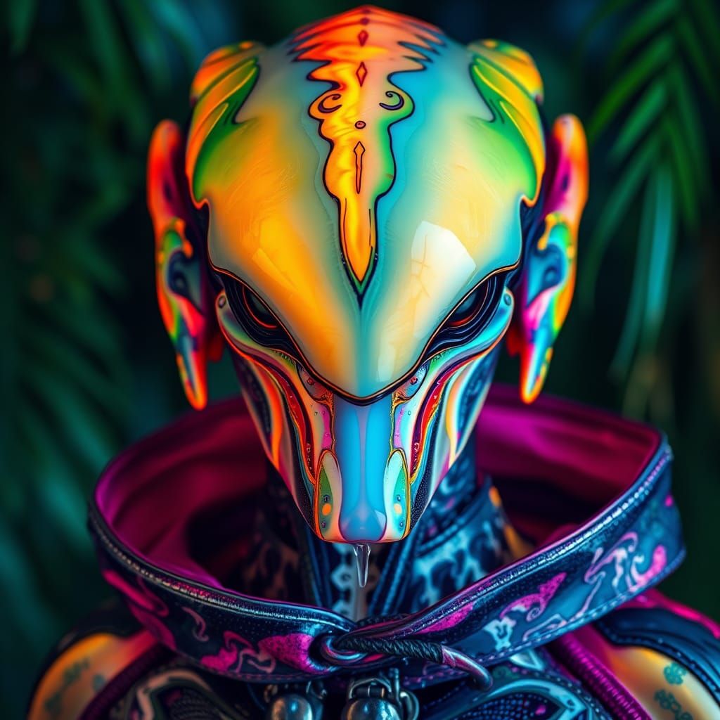 Surreal Xenomorph Portrait in Vibrant Psychedelic Style