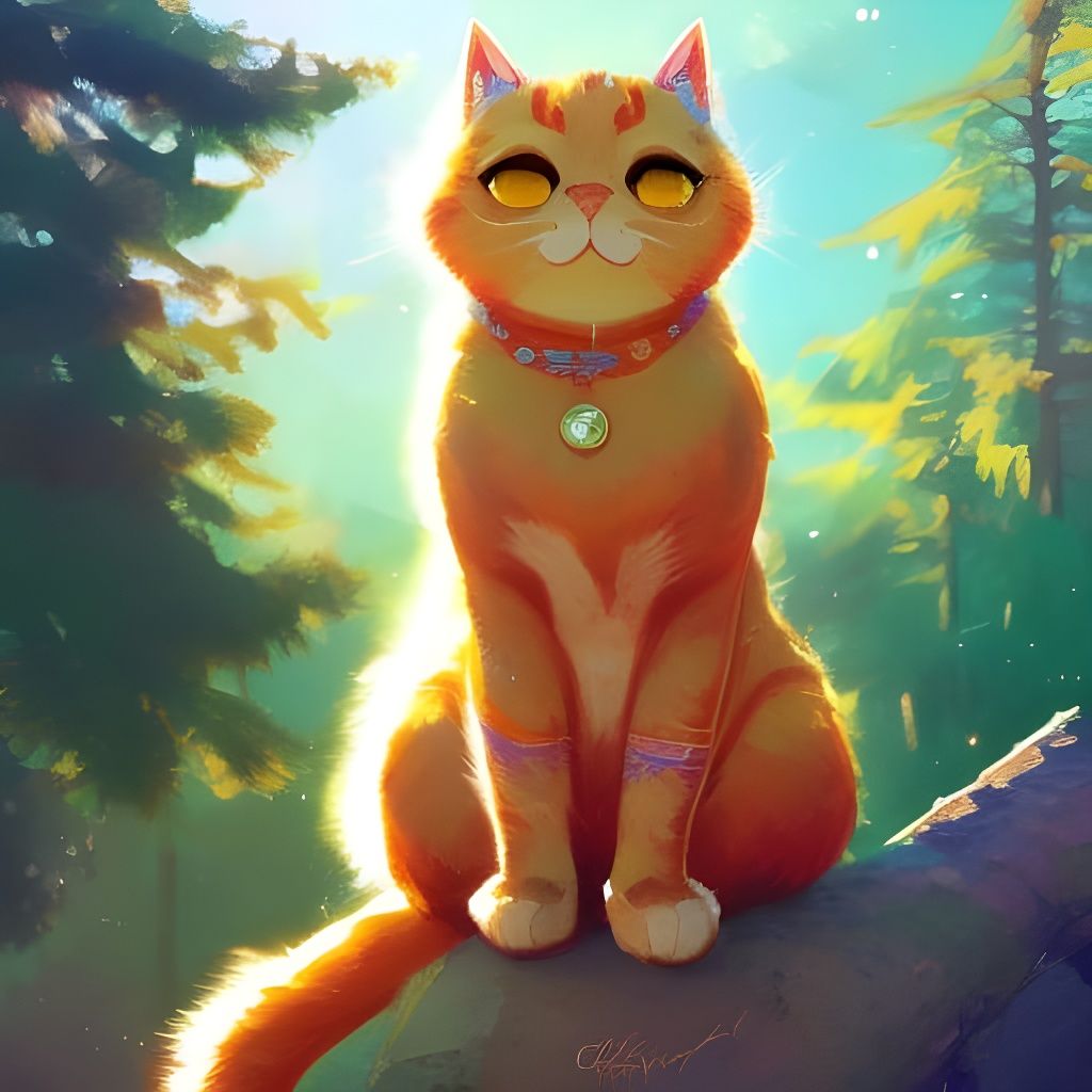 Golden Cat Portrait in Anime Art Style