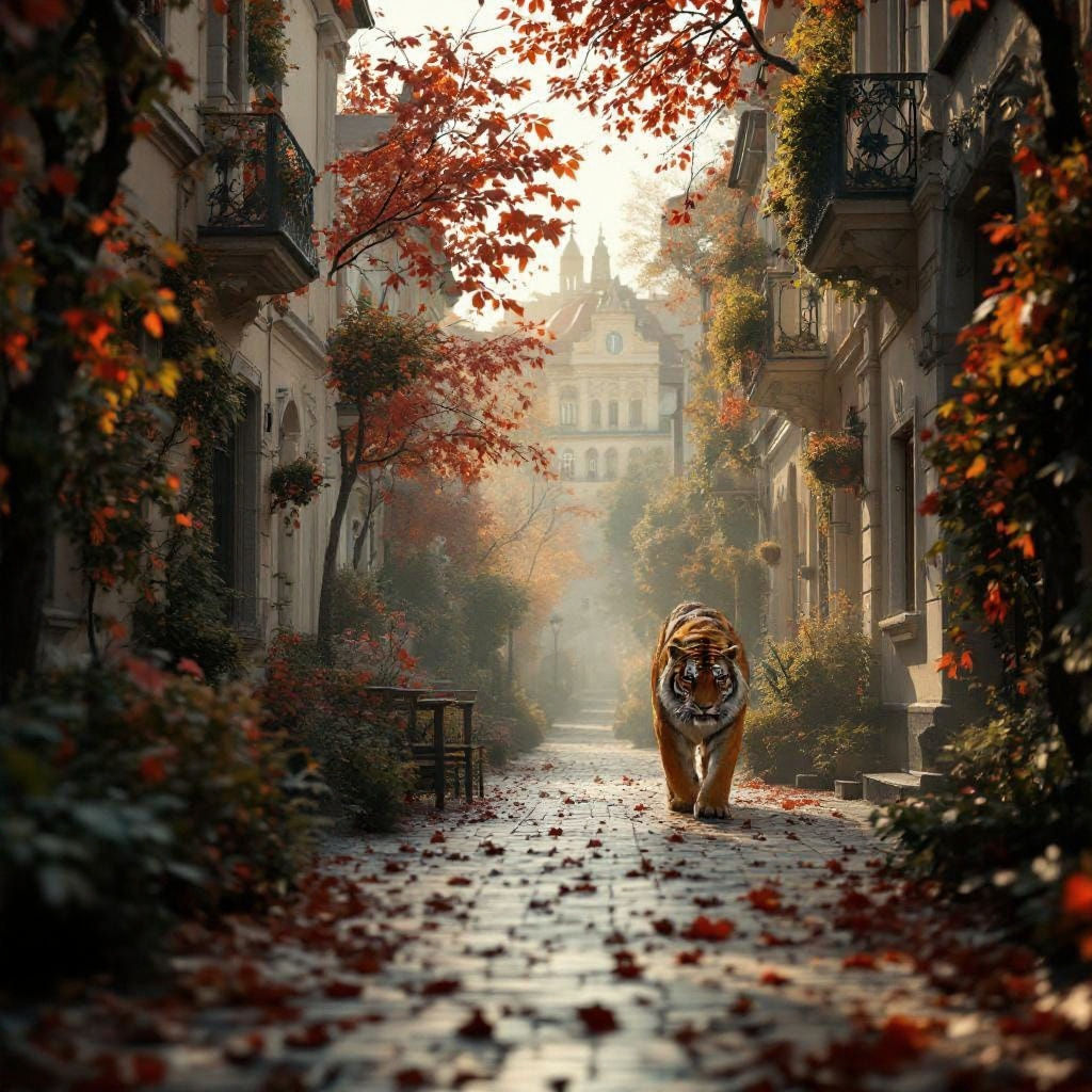 Majestic Tiger in Prague Street View Photography