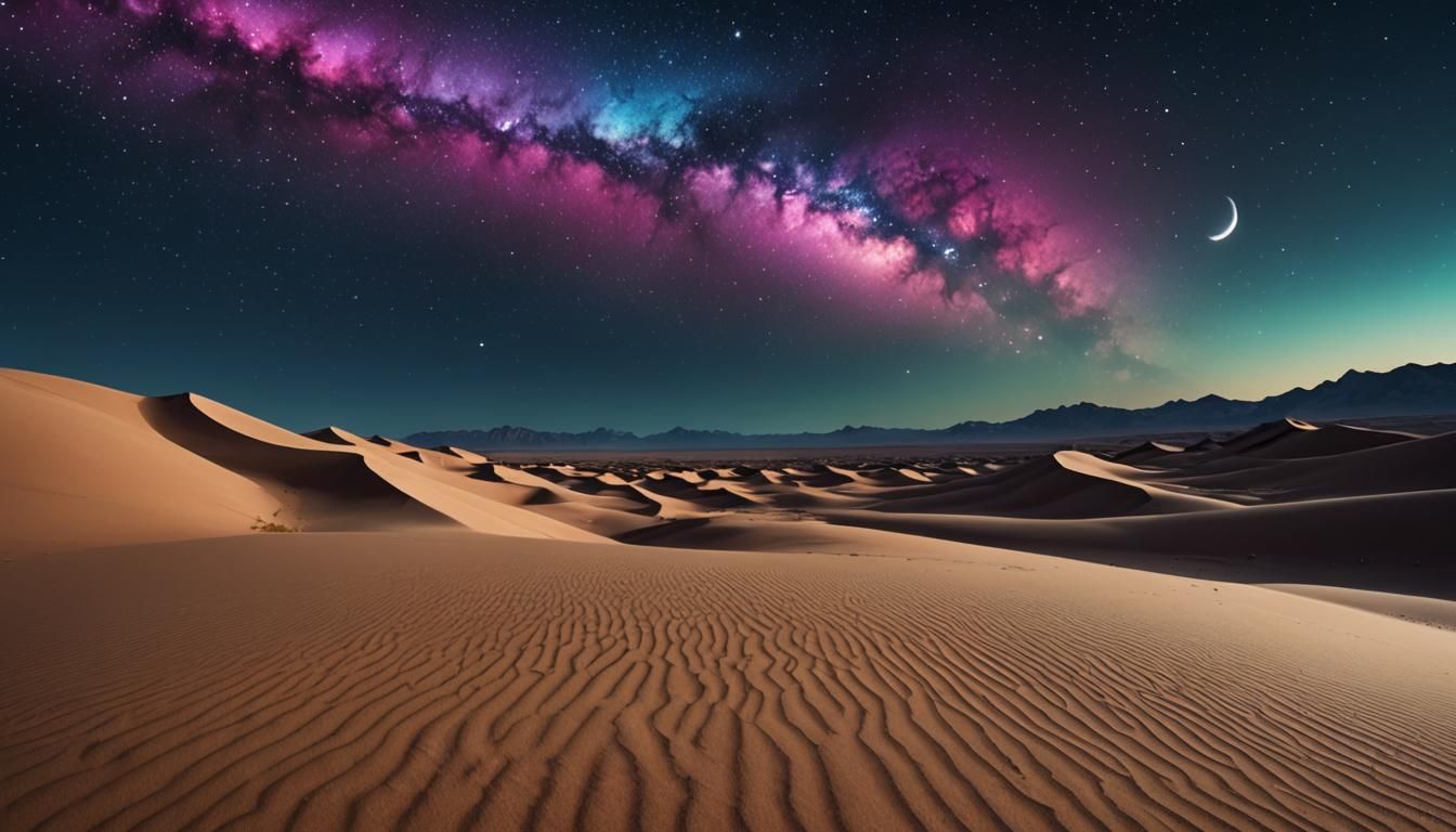 Moonlit Desert Dunes Matte Painting with Aurora