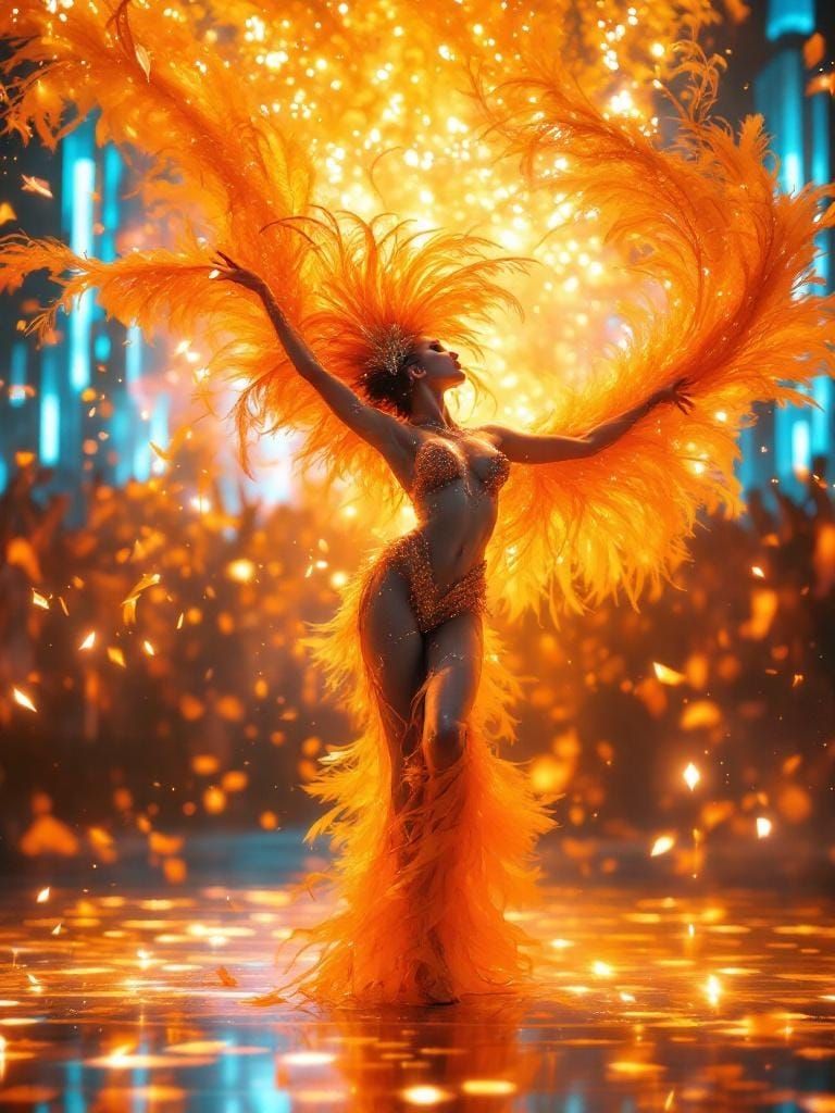 Cabaret Dancer in Translucent Orange Explosion