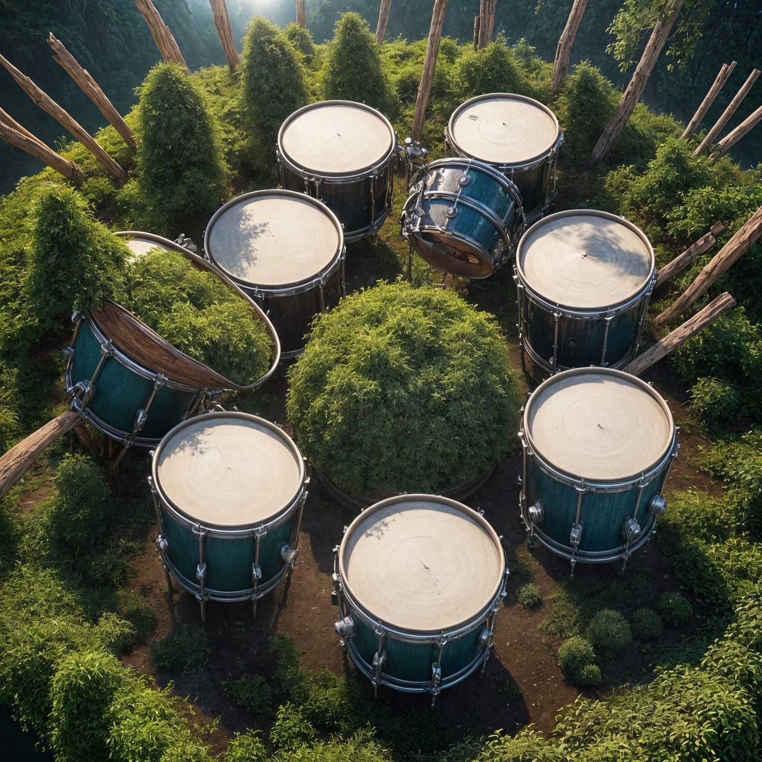 Animated Bushes Drum Circle: Fantasy Concept Art