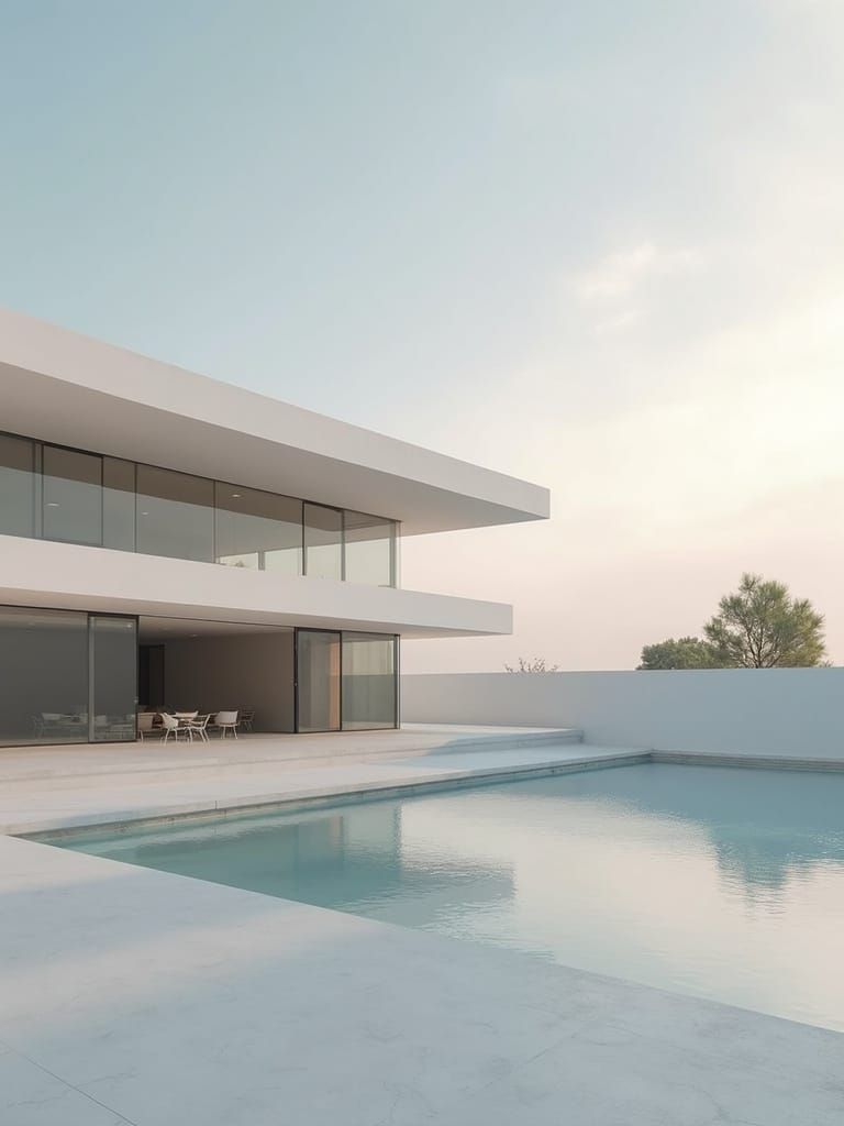 Modern Minimalist Building in Neutral Tones with Soft Lighti...