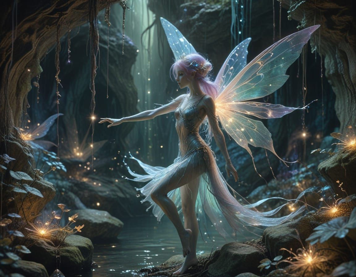 Fairy Dances in Bioluminescent Grotto, Fairycore Style