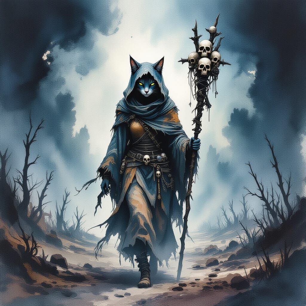 Feline Hybrid in Wasteland, Alcohol Ink Painting