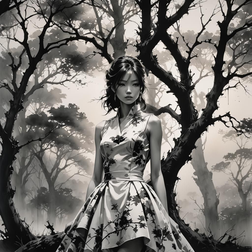 Girl Waiting at Sunset: Monochrome Portrait