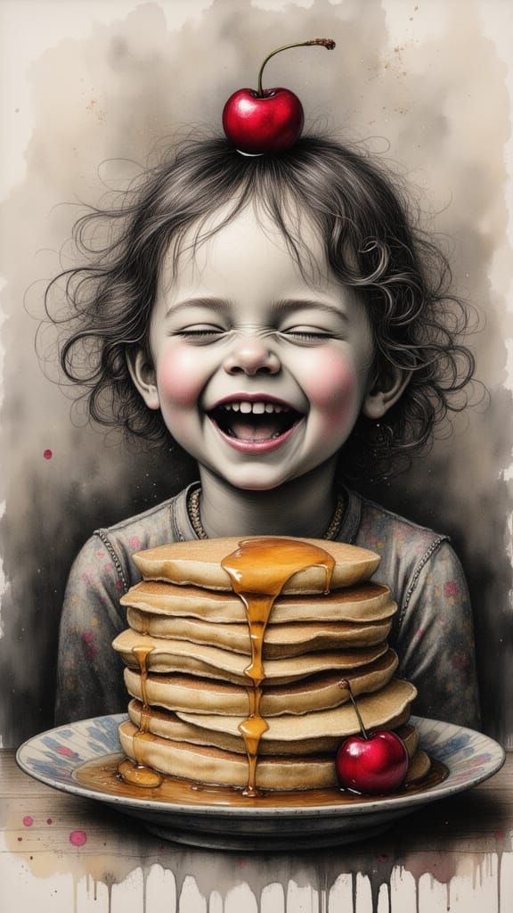 Child's Joyful Laughter With Pancake Hat
