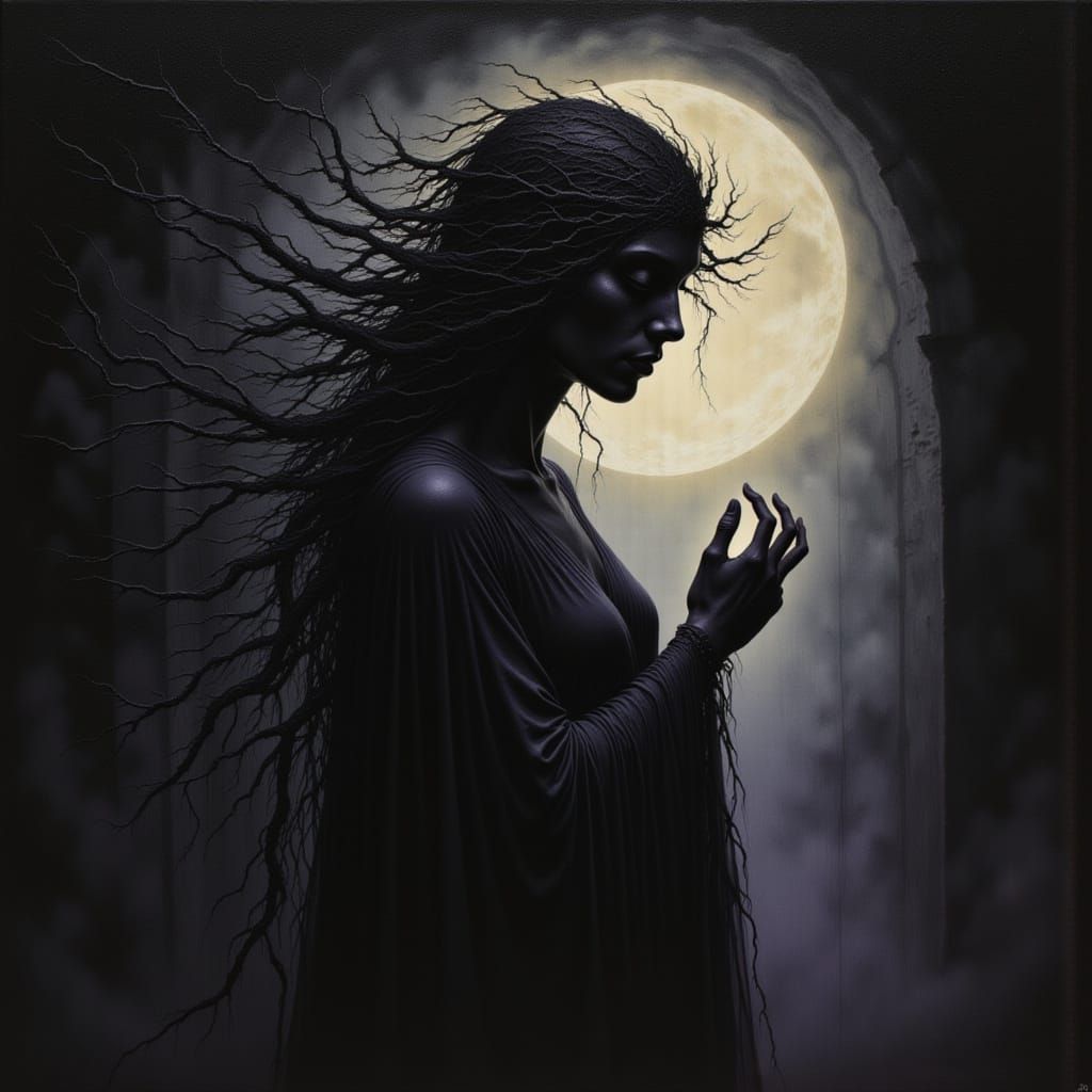 Spectral Shadow Figure in Art Nouveau Style