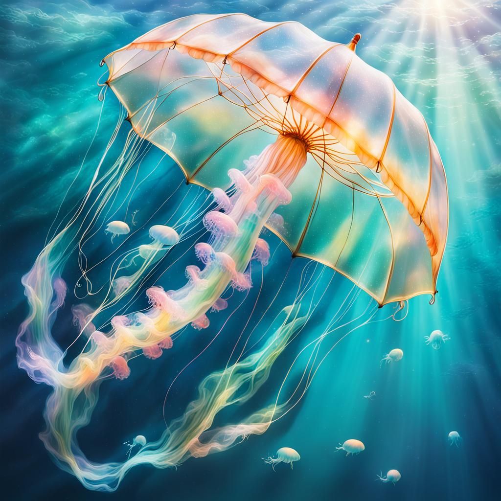 Glowing Glass Whale in Dreamlike Underwater Scene