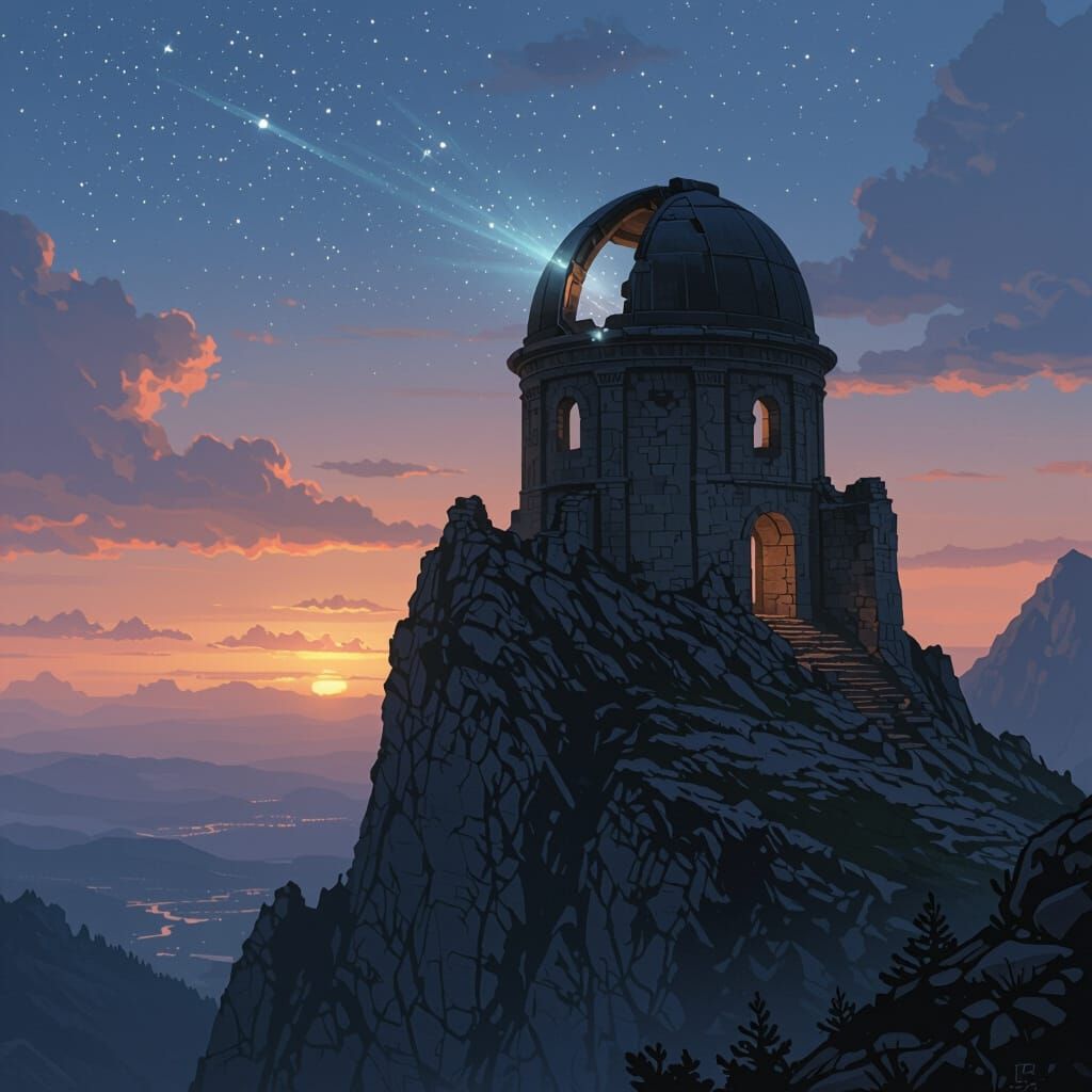 Ancient Observatory on Mountain Peak at Twilight