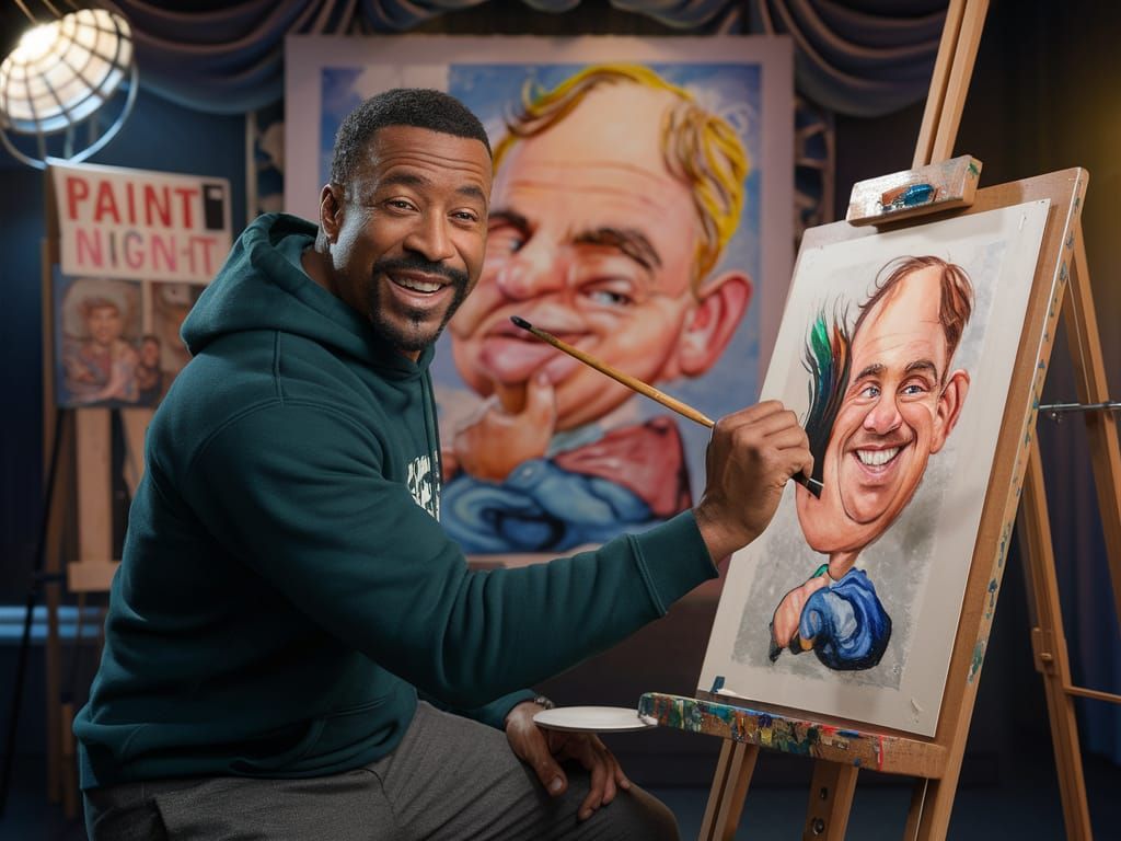 Art Teacher in Green Hoodie Demonstrates Painting