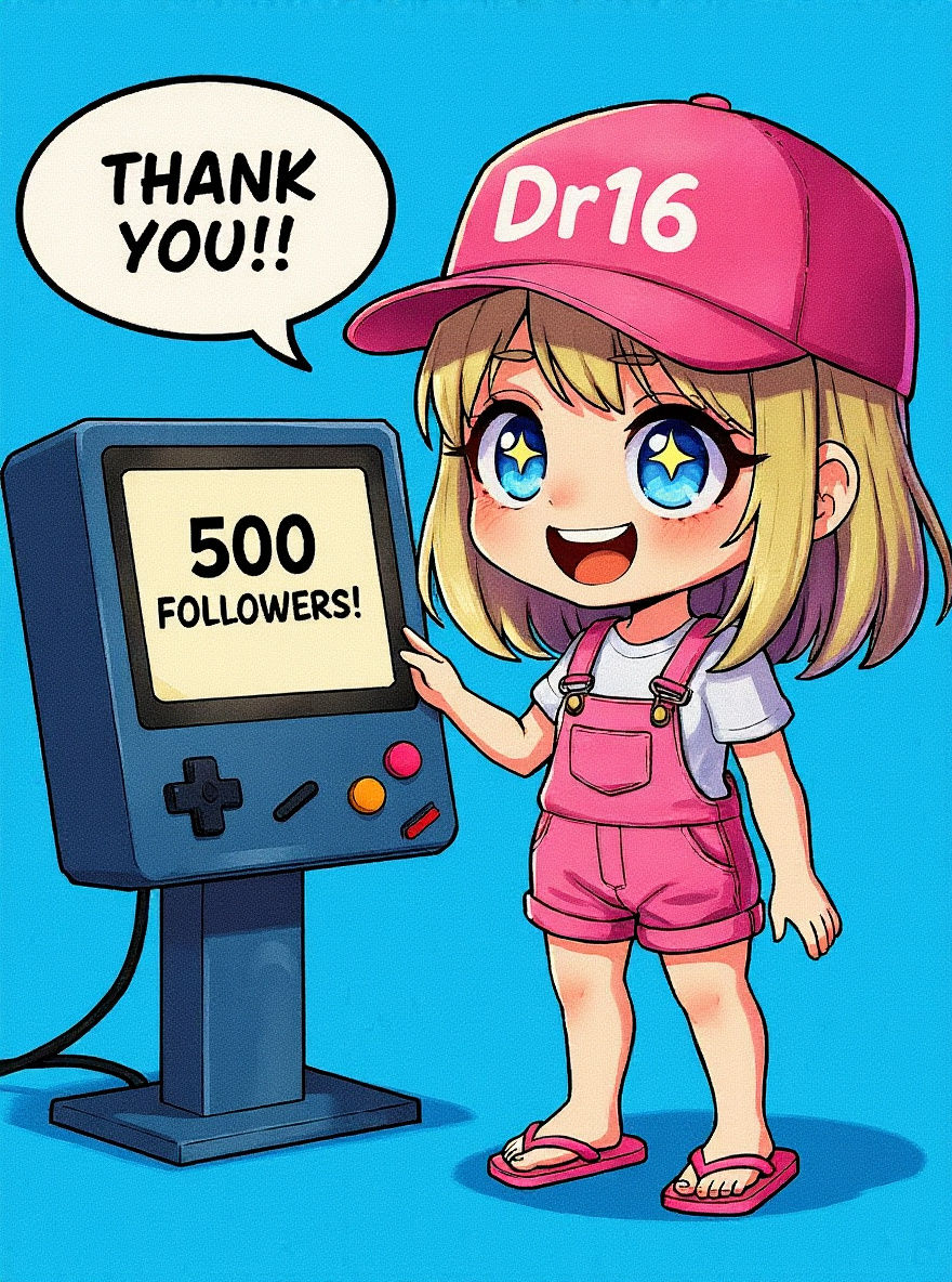 Tiny Anime Girl Celebrates 500 Followers in Retro Game Style