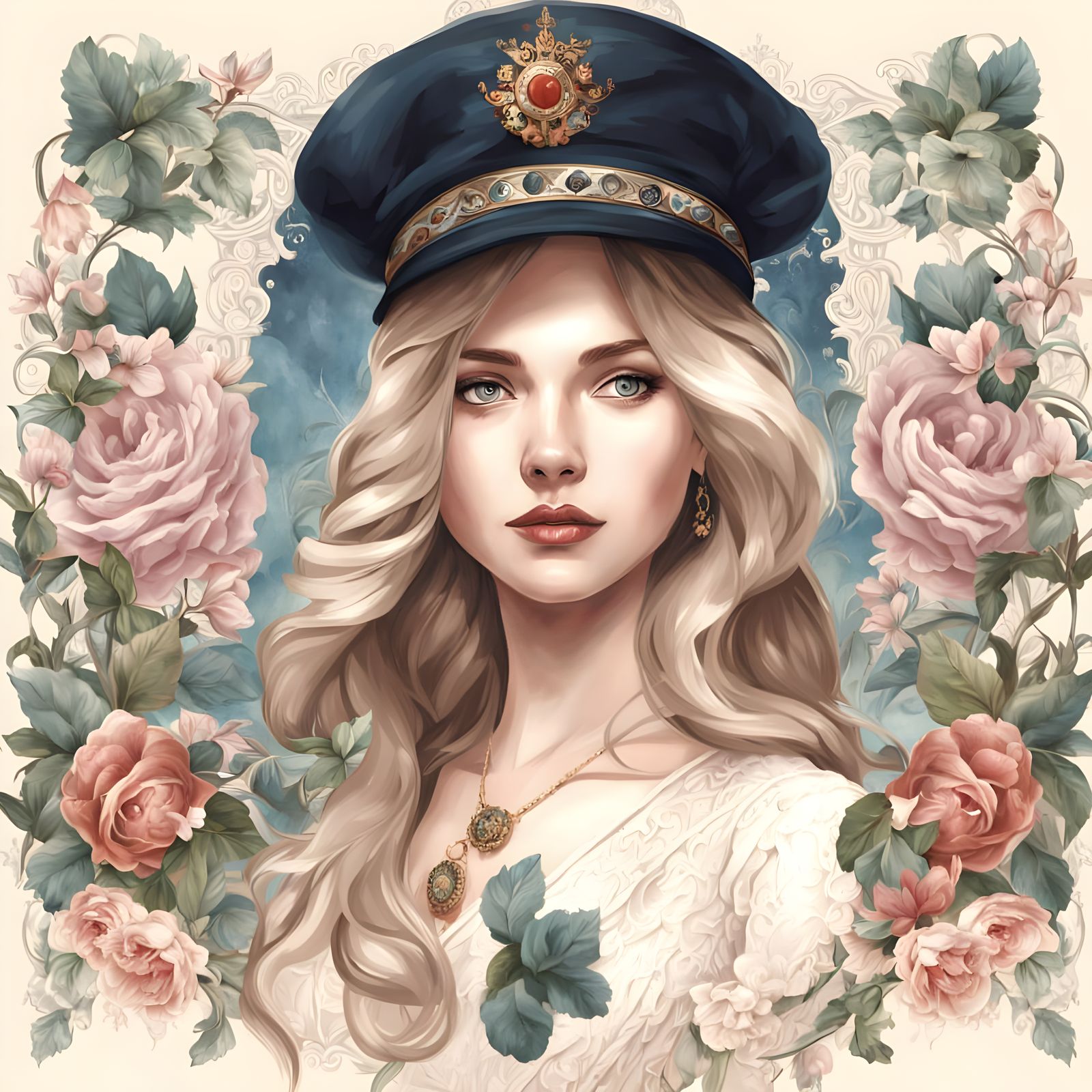 Elegant Woman in Blue Floral Dress Portrait